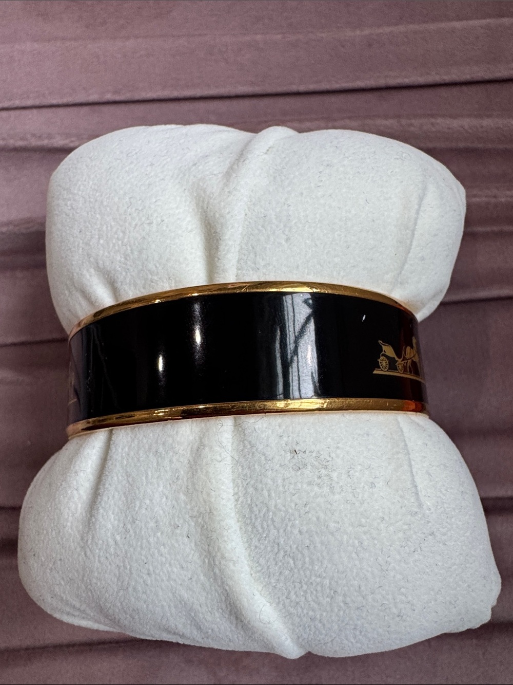 Hermès Enamel Bangle in Dark Brown with Gold Trim - Picture 3 of 6